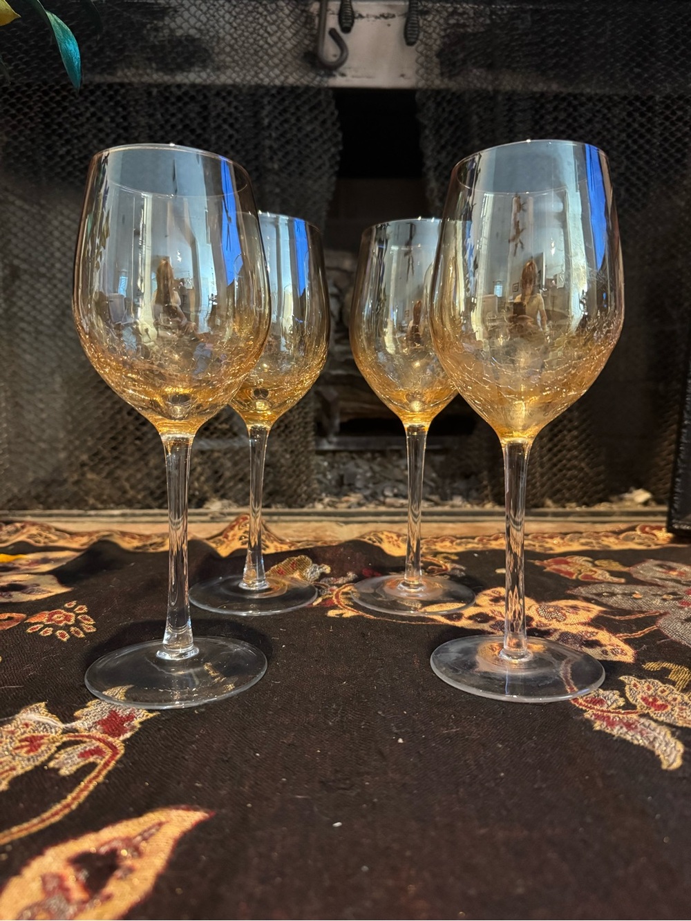 Pier 1 Amber Crackle Golden Luster  9" White Wine Goblets
